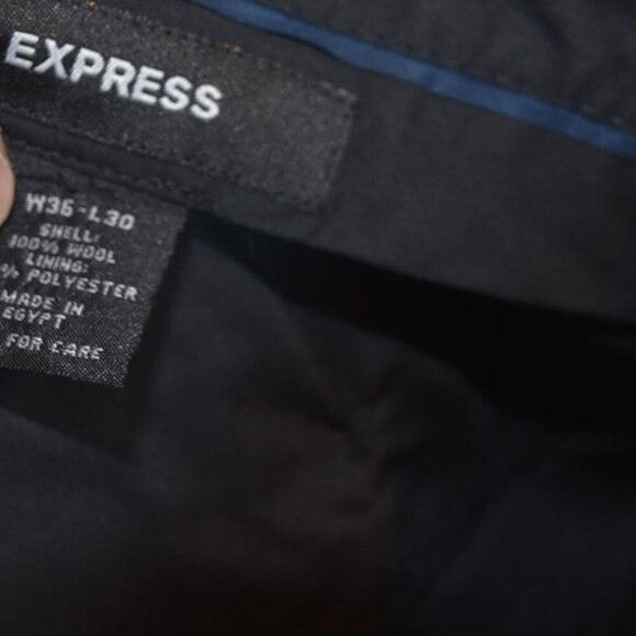 Express Men’s Black 100% Wool Dress Pants W36 L30 Flat Front Classic Trousers - Picture 6 of 7